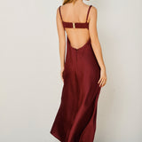 Lace Trim Satin Slip Midi Dress