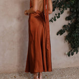 Satin Halter Maxi Dress - Copper