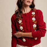 Handmade Crochet Flower Cardigan - Red