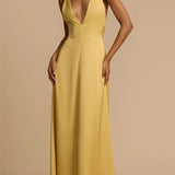 V-Neck Open Back Maxi Dress - Gold