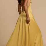 V-Neck Open Back Maxi Dress - Gold