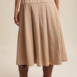Pleated High Waist A-line Midi Skirt - Khaki