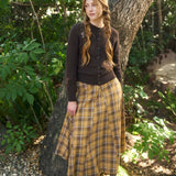 Plaid Godet Midi Skirt - Mustard