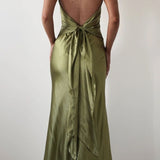 Satin Cowl Neck Slip Dress - Green
