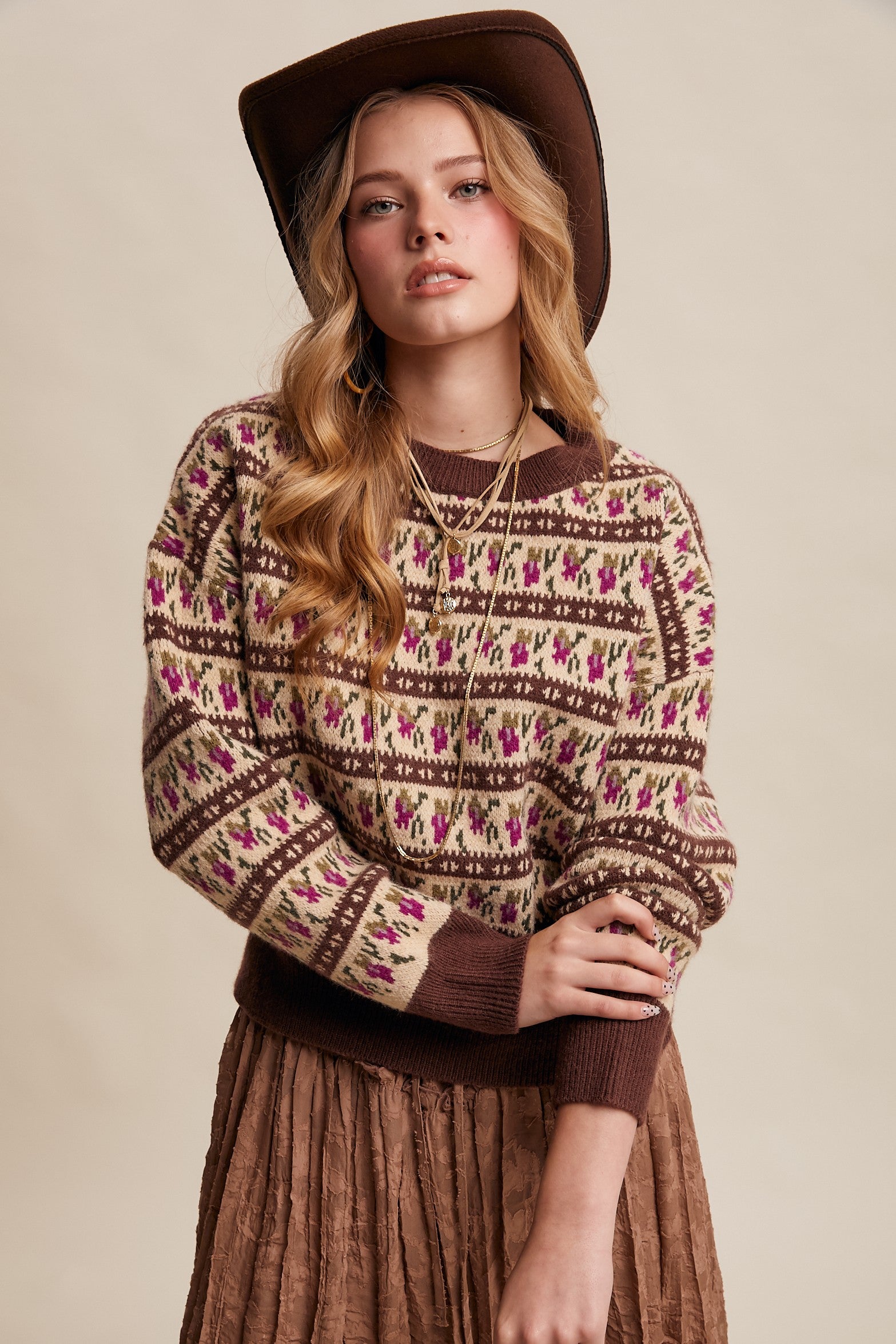 Jacquard Knit Sweater - Mocha