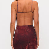 Mesh Open Back Mini Dress - Burgundy