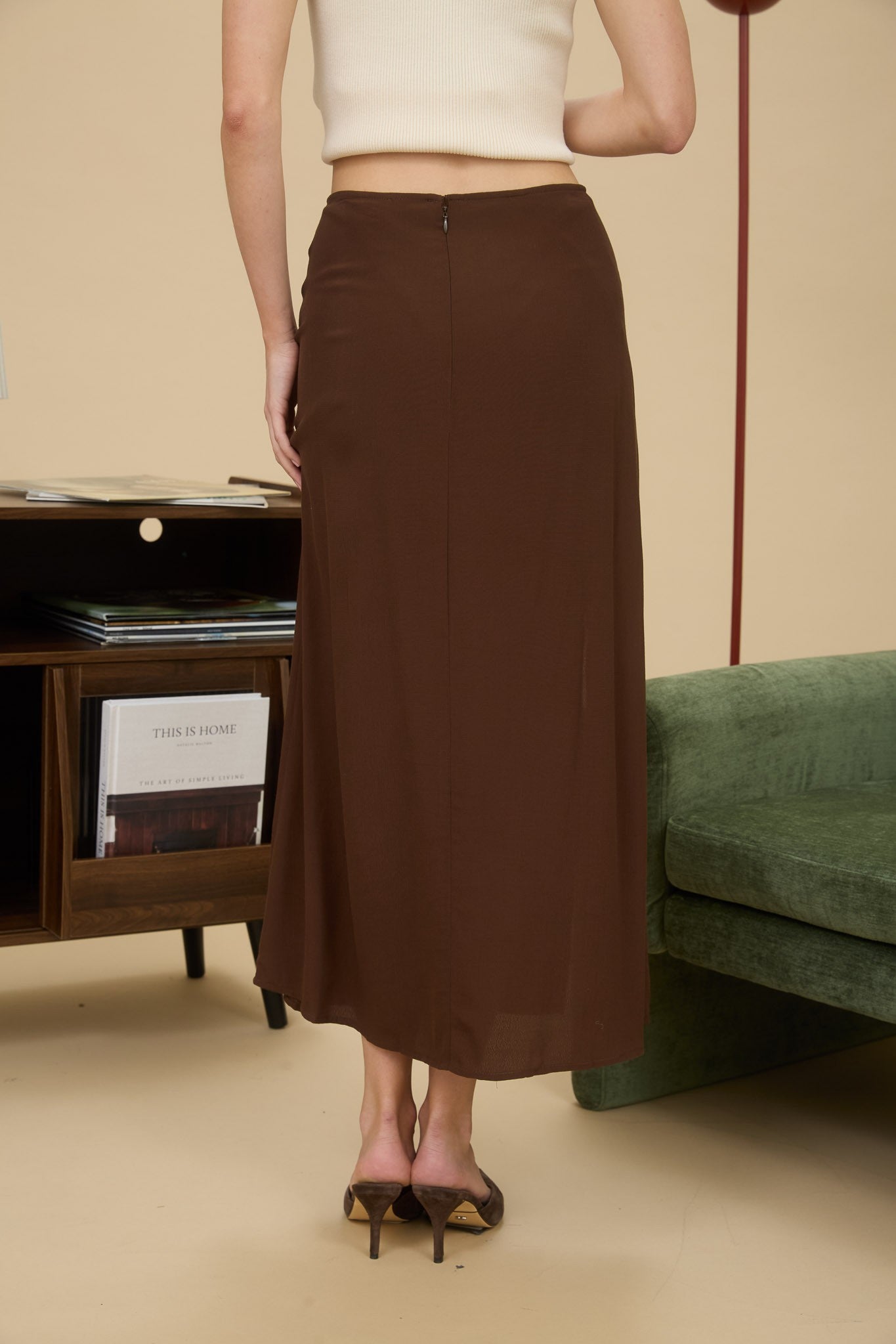 Lightweight Side Slit Midi Skirt