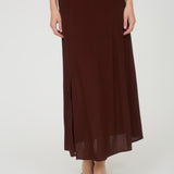 Side Slit Lightweight Midi Skirt - Brown