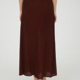 Side Slit Lightweight Midi Skirt - Brown