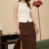 Side Slit Lightweight Midi Skirt - Brown