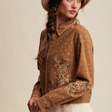 Embroidered Cropped Blouse- Mocha Combo