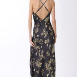 Cowl Neck Belted Slip Maxi Dress - Charcoal