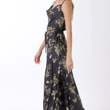 Cowl Neck Belted Slip Maxi Dress - Charcoal