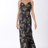 Cowl Neck Belted Slip Maxi Dress - Charcoal