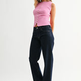 Low Rise Loose Straight Fit Denim - Super Dark Wash