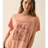 Vintage-Print Graphic Tee - Salmon Rose