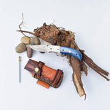 Pocket Knife Dyed Blue Bone 6.5'' Damascus Steel