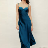 Lace Trim Satin Slip Midi Dress