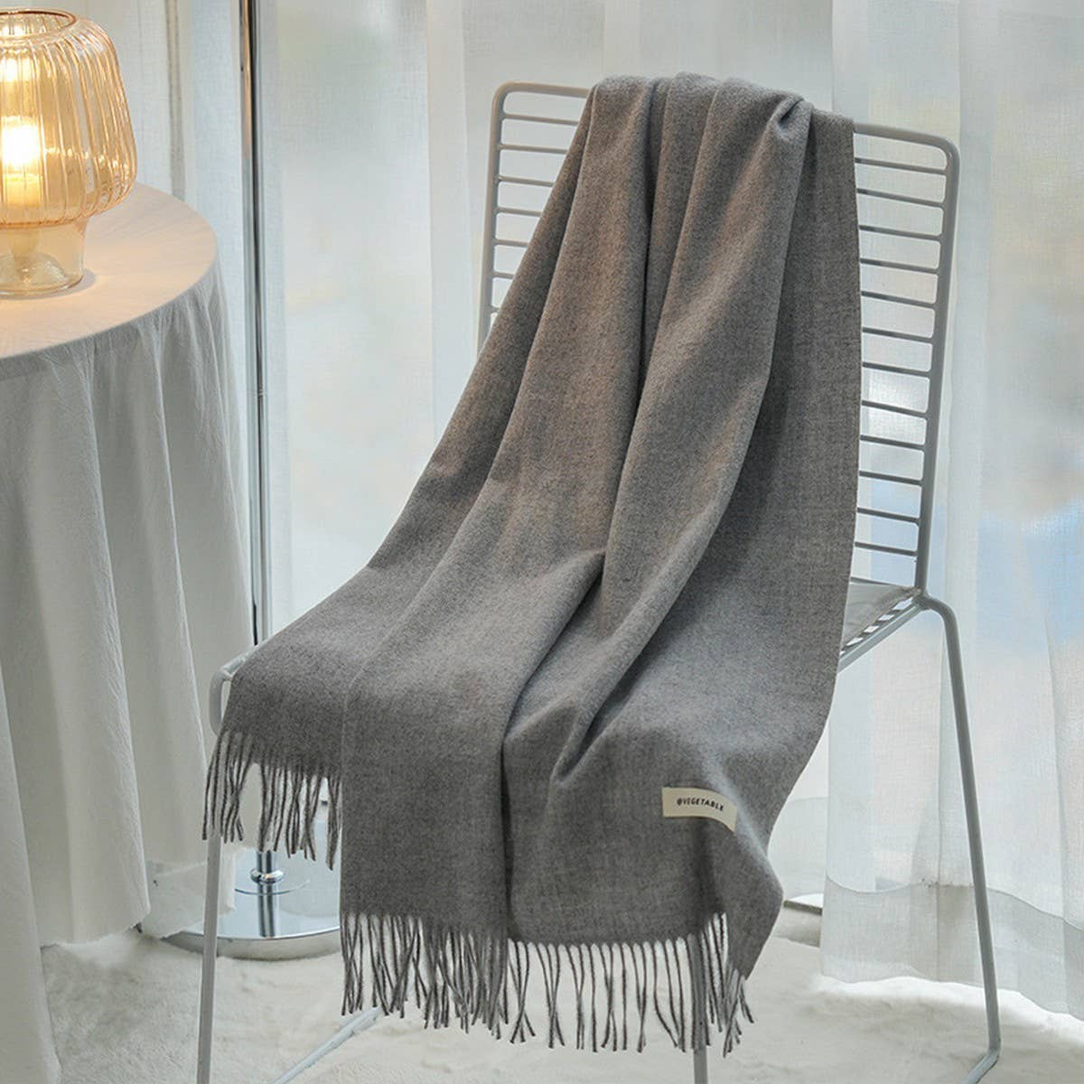 Solid Color Cashmere-Feel Fringe Shawl Scarf