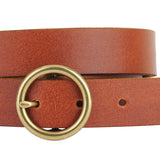 Brass-Toned Circle Buckle Leather Belt