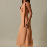 Sleeveless V-Neck Scarf Detail Midi Dress