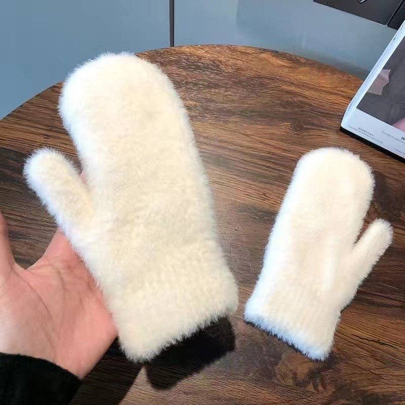 Fleece Lined Fuzzy Knit Mittens
