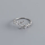 Sterling Silver with Zircon Leaf Ring