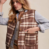 Reversible Plaid Sherpa Vest - Taupe