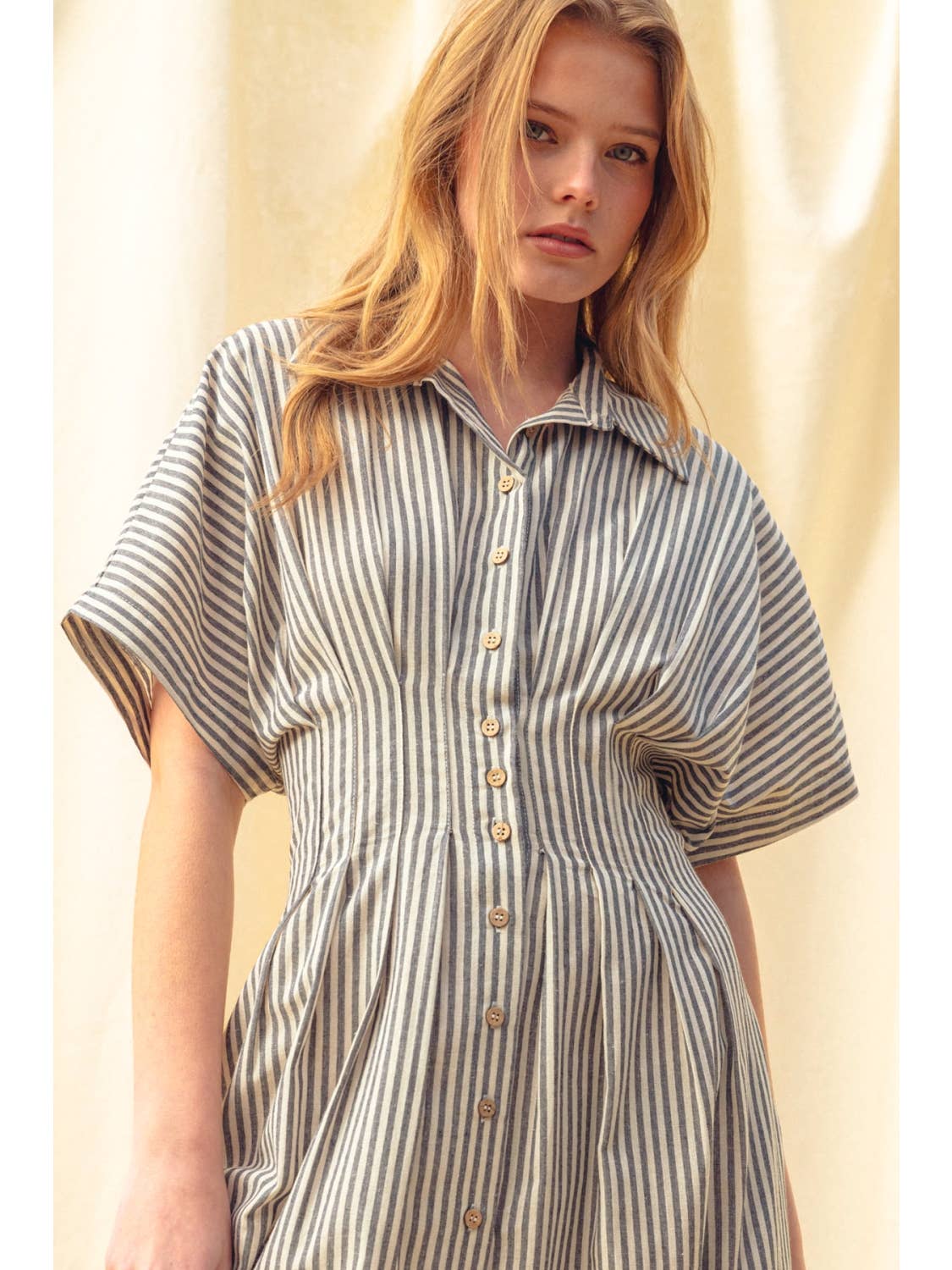 Striped Buttondown Shirt Dress - Navy Stripe