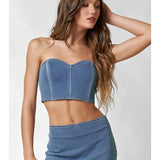 Sweetheart Neck Denim Tube Corset Top