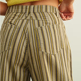 Multi Mix Stripe Printed Barrel Pants  - Green Combo