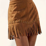 Western Fringe Suede Mini Skirt