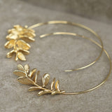 Botanical Leaf Hoop Earrings - Brass