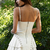 Sonara Ruffle Skirt Suede Corset Mini Dress - Ivory