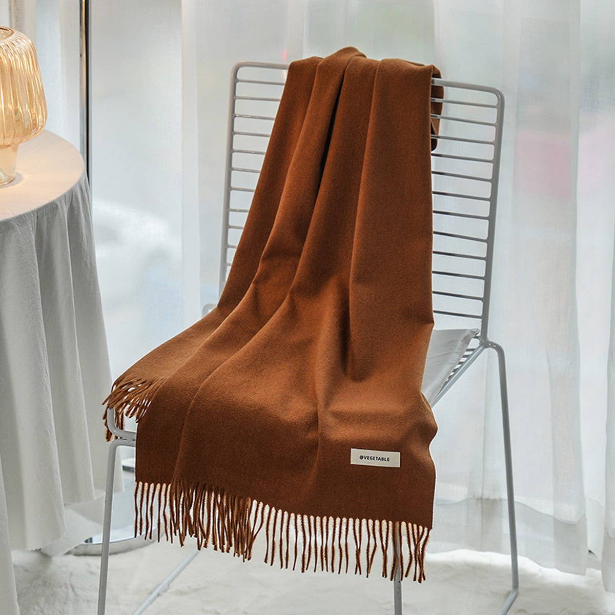Solid Color Cashmere-Feel Fringe Shawl Scarf