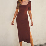 Keep It Simple Short Sleeve Midi Slip Dress
