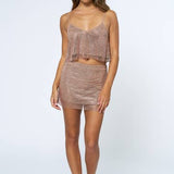 Rhinestone Cropped Tank Top - Rose Gold