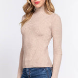 Long Sleeve High-Neck Fitted Sweater