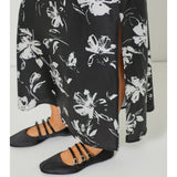 Floral Satin Maxi Skirt - Black