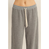 Waffled Knit Pants with Contrasting Ties - Gray