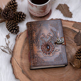 Leather Notebook with Stone Dragon Embossed Travel Journal 