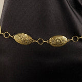 Western Intricate Floral Pattern Oval Chain Belt - Gold