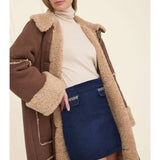 Faux Suede and Shearling Coat - Chocolate