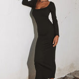 Ribbed Knit Square Neck Midi Dress