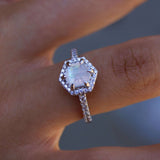 Emma Hexagon Moonstone Ring in Silver