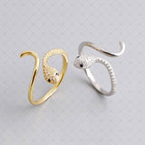 S925 Silver Snake Shape Single Black Eye Zirconia Ring
