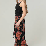 Wide Leg Lace Detail Tie Waist Pants