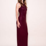 Rhinestone Mesh Maxi Dress - Burgundy