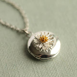 Tiny Silver Daisy Locket - Silver