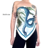 Blue Snake & Butterfly Silk Scarf - 17 x 17"